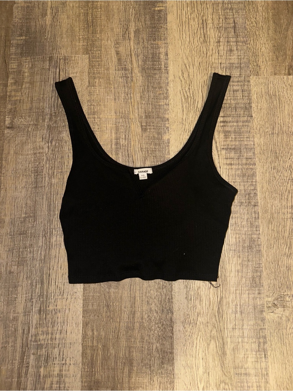 Garage Black Ribbed Scoop Crop Top Tank